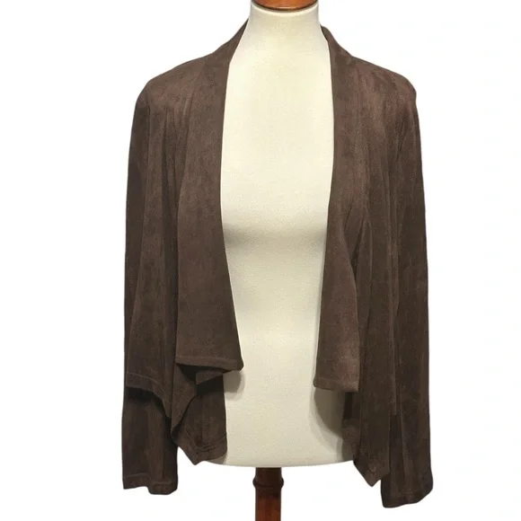 NWT Skies Are Blue Posy Faux Suede Open Drape Jacket Medium Brown - Picture 1 of 6